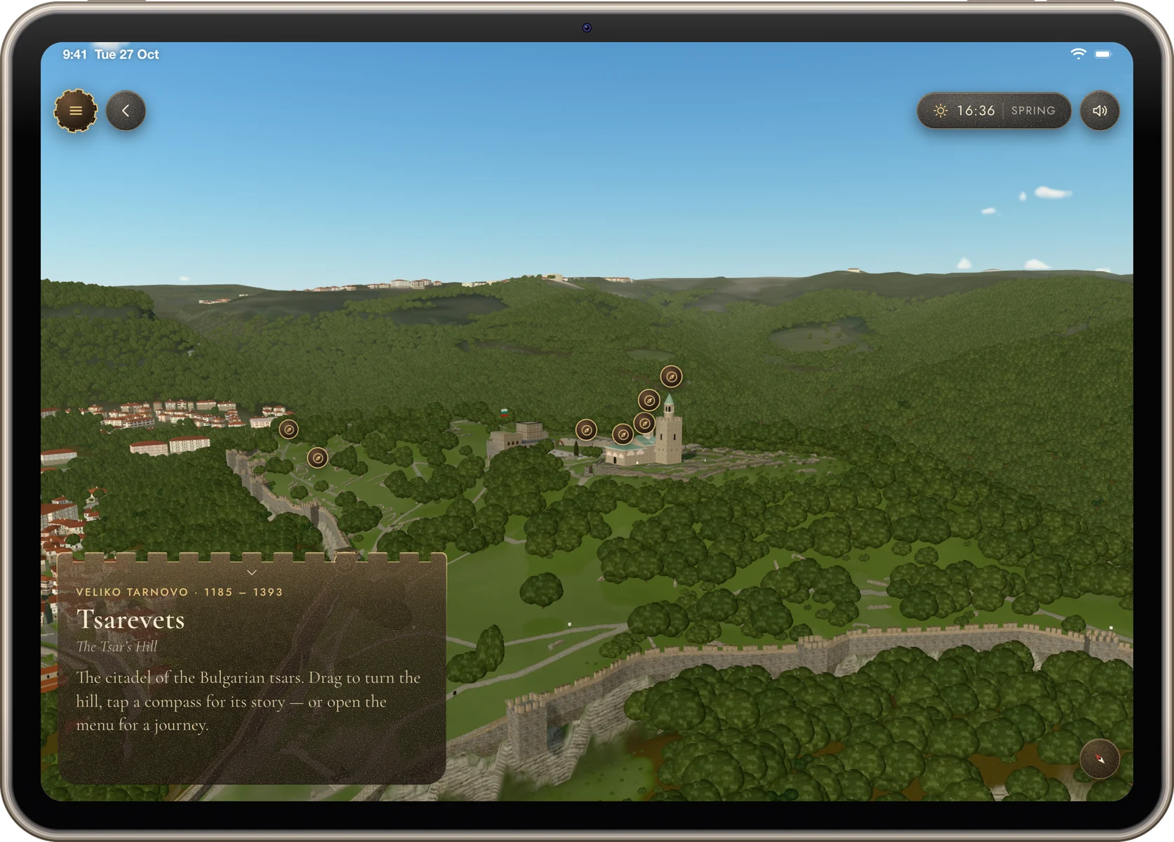 Tsarevets 3D on an iPad: the walls and the summit from the sky